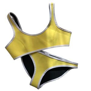 Hoaka Swimwear yellow‎ bikini  with contrast white trim L